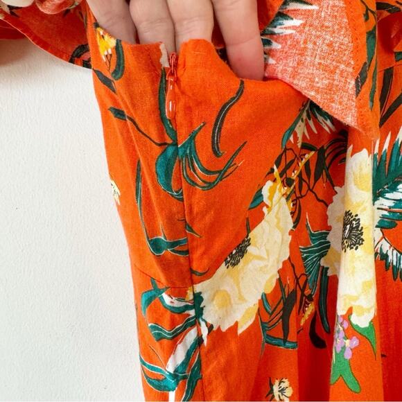 Urban Outfitters Carmen Tropical Floral Linen One Shoulder Ruffle Midi Dress S - Picture 8 of 10